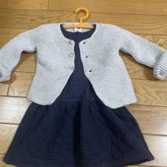 ネイビー ドット柄 ワンピースとカーディガンセット