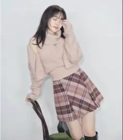 SNIDEL ロービングチェックミニスカートピンク0