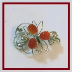 Eb05190925 ヴィンテージ ブローチ 昭和レトロ 花　 赤い石 シルバー