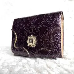 美品★【ANNA SUI アナスイ】ルーミー 二つ折り財布 パープル ダマスク柄のサムネイル