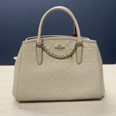 極美品 coach デボスド 2way ハンドバッグ ホワイト エナメル