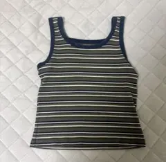 ボーダータンクトップ カーキ ホワイト ネイビー リブ