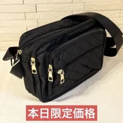 大容量　韓国　斜めがけ　ショルダーバッグ　 肩掛け　 シンプル　黒　キルティング