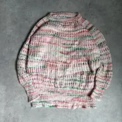 vintage 手編み風 ミックスカラーニット 短丈 春カラー ピンク y2k