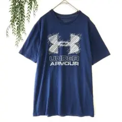 アンダーアーマー『Ｓ』Tシャツ HeatGear斜線ロゴ 半袖 メンズ ネイビーのサムネイル