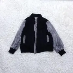 ケーブルニットフワフワ ブラックグレーハイネックブルゾンツートンカラーLL〜3L