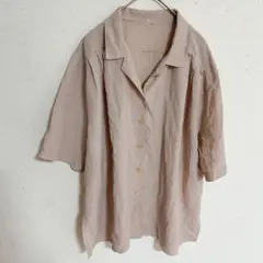 ✨一点限り✨ベージュ 半袖シャツ クレープ素材風　薄手　Ｖネック　トップス