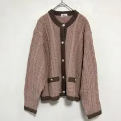 ケーブルニット カーディガン ピンクベージュ（フリー） 配色 ボタン
