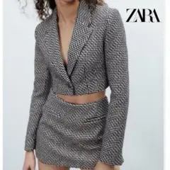ZARA ザラ クロップドブレザー ホワイト×ブラック ジャケット