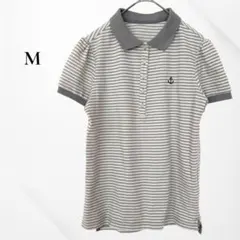 ポロシャツ　半袖　ボーダー　グレー　M カジュアル　イカリマーク　パフスリーブのサムネイル