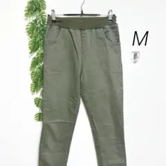 ハグユー・ストレッチチノパン M リブウエスト オリーブグリーン