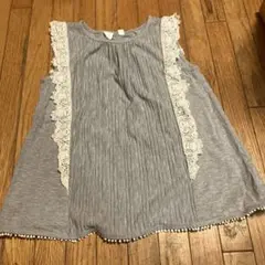 GAPキッズ ノースリーブ トップス レース ポンポン グレー