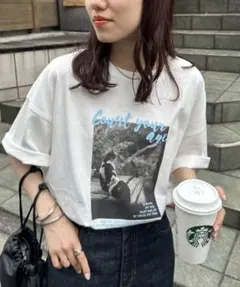 DISCOAT レタリングフォトTシャツ 猫