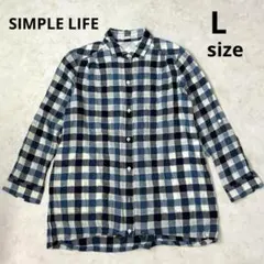 SIMPLE LIFE シンプルライフ 長袖シャツ チェック柄 青白 薄手 Lのサムネイル