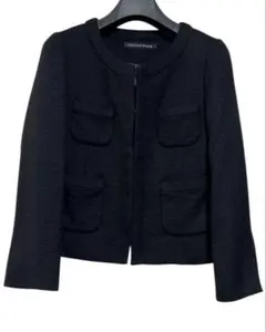 美品　グリーンレーベルリラクシング　ツイードノーカラージャケット　ブラック　36