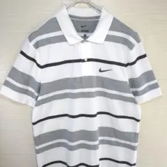 ナイキ　ポロシャツ　刺繍ロゴ　スウォッシュ　ボーダー　Lサイズ