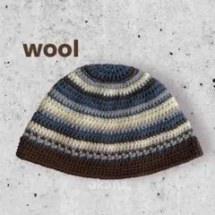 専用】blue×brownボーダービーニークラッシャーハット クロシェハット