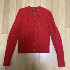 ポロ ラルフローレン ワンポイント ケーブルニット カーディガン S 赤