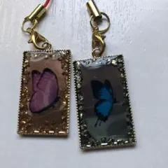 蝶のデザイン ストラップ 2個セットハンドメイド