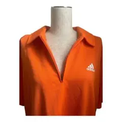 adidas アディダス ポロシャツ ハーフジップ オレンジ 半袖 Lのサムネイル