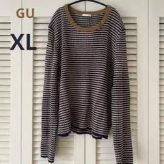 GU ボーダーリブニット　ネイビー/ブラウン　XL
