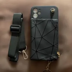 iPhoneケース ショルダーポーチ付き ブラック