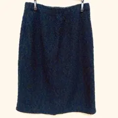 ヴィンテージ ツイード タイトスカート ブルー系 ミモレ丈 昭和レトロ