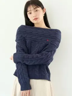 【POLO BCSコラボ】ケーブルオフショルニットプルオーバー ネイビー