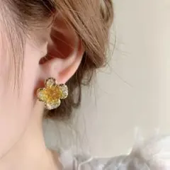 |◤ピアス◢|✨新品✨　S925　両耳セット　ゴールド　クローバー　オレンジ
