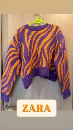 ZARA 紫オレンジ ストライプ ニット
