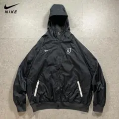 NIKEナイロンジャケット黒ビッグサイズ フード付刺繍ロゴ スポーツMIX 古着