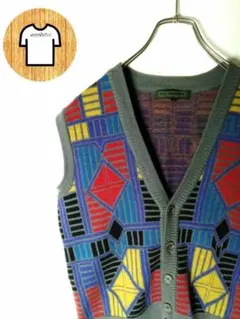 【ニットベスト XS カラフル アーガイル 幾何学模様 アート 絵画 A78