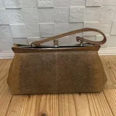 ブラウン リングマークリザード革 ハンドバッグ　昭和