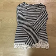 OLIVE des OLIVEボーダー柄 長袖カットソー 裾レース