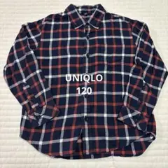 ユニクロ UNIQLO キッズ チェックシャツ 長袖 120 ネイビー 赤