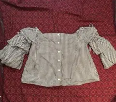 zara ストライプ　シャツ　チュニック　ブラウス　フリル