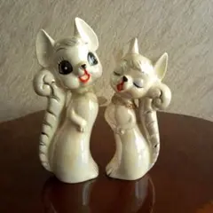 ヴィンテージ 陶器製 ウサギ 2体セット ピンク 昭和レトロ 昭和ポップ