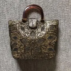 エレガントな総ビーズ刺繍ハンドバッグ　ゴールド×ブラック