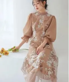 【新品】ルイルエブティック チュール刺繍切り替えタックワンピースドレス 結婚式