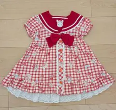 クーラクール　セーラー　ワンピース　90　赤　いちご　チェック　バックフリル