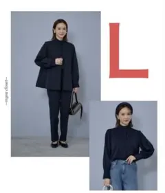 田中里奈　mysa スタンドフリルブラウス　オケージョン　ネイビーＬサイズ