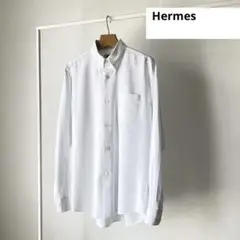 【Vintage】 Hermesシャツ 白 チェック フランス製 エルメス