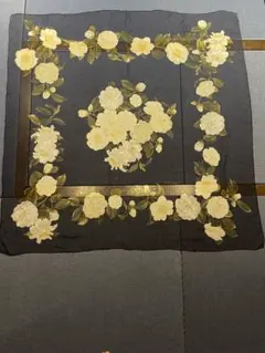 CHANEL 花柄 シフォンストール ネイビー　シルク