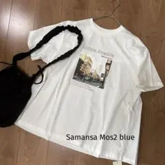 新品未使用⭐︎ Samansa Mos2 blue 布帛切替ドルマンTシャツのサムネイル
