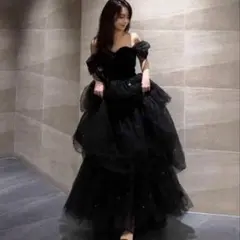 オフショルダー ブラック チュールドレス