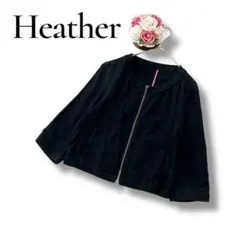 Heather ヘザー　レディース　リネン　フルジップブルゾン　ブラック　黒　F