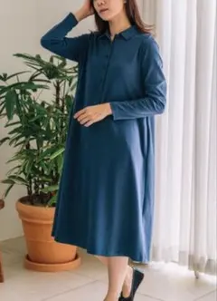 コニー　授乳服　ワンピース　カラーボタンフレア授乳ワンピース　ネイビー