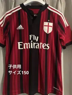 子供用　ACミラン adidas シャツ 赤黒 ストライプ
