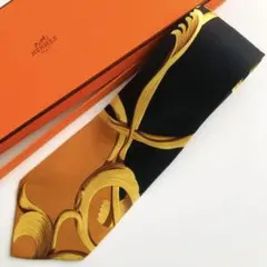 HERMES ネクタイ スカーフ柄 ブラック
