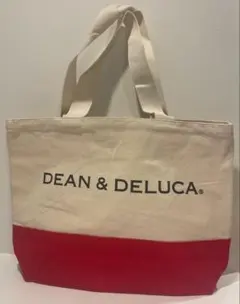 新品DEAN&DELUCAトートバッグキャンバスレッドアイボリーマチあり大容量